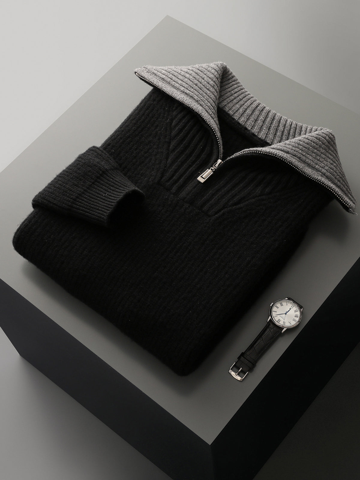 Pure Wool Knitted Jacket Convertible Turtleneck Mens Sweater