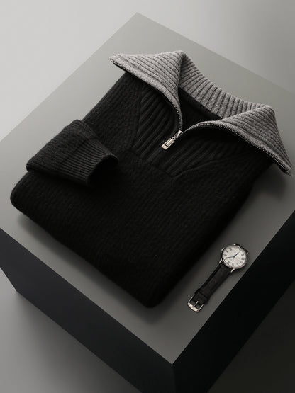 Pure Wool Knitted Jacket Convertible Turtleneck Mens Sweater