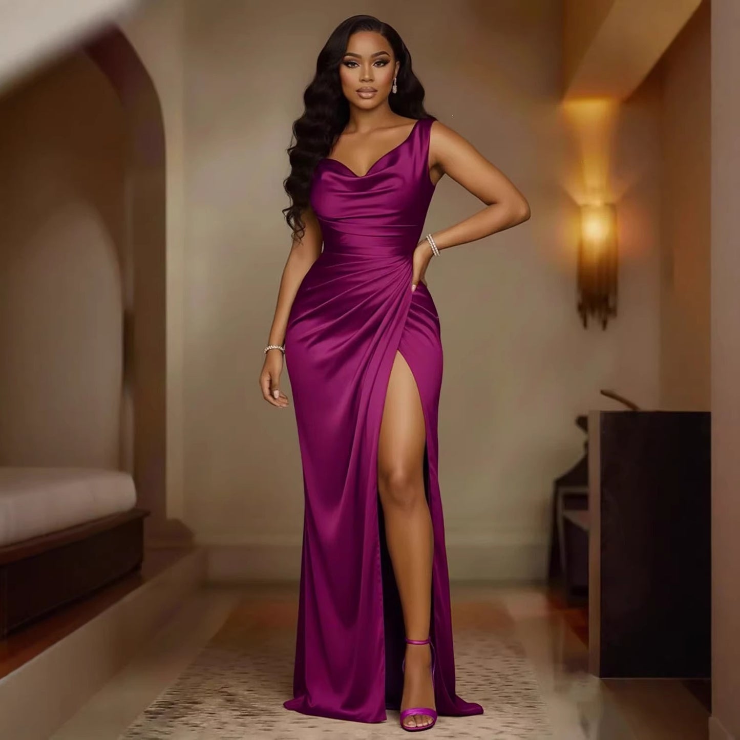 Solid-color summer dress with a high-end, luxurious feel