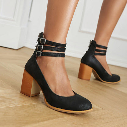 Retro Mary Jane Buckle Strap High Heel Shoes