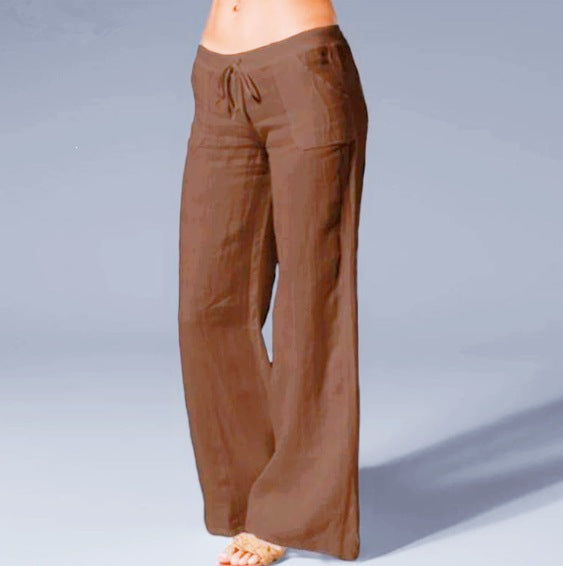Womens High Waisted Wide Leg Pants Cotton Linen Casual Trousers