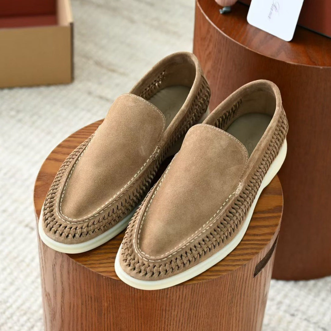 Retro British-style suede woven breathable one-piece slip-on loafers