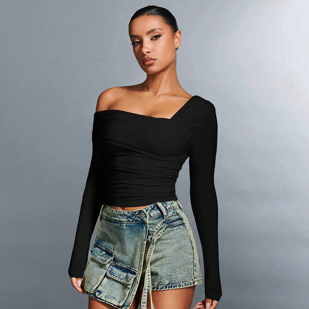European beauty ins sexy style design square-neck short top