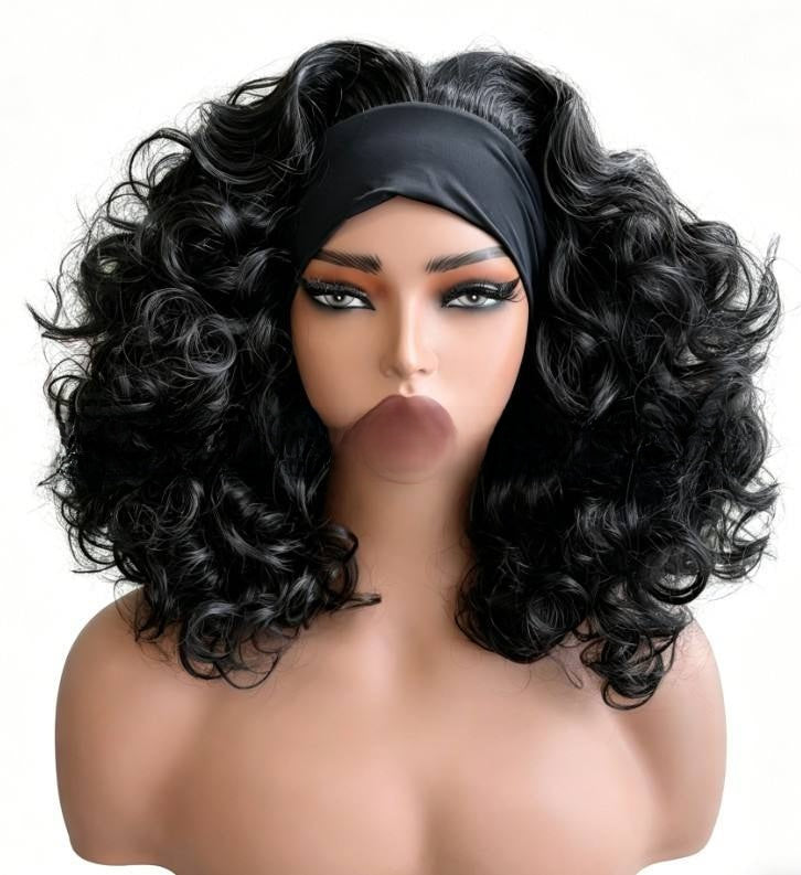 Elastic Headband Wig with Wavy Curls