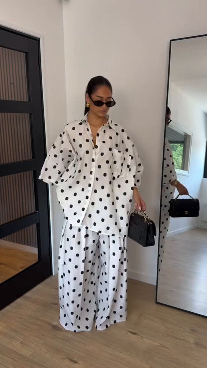 Retro Polka Dot Shirt and Pants Set
