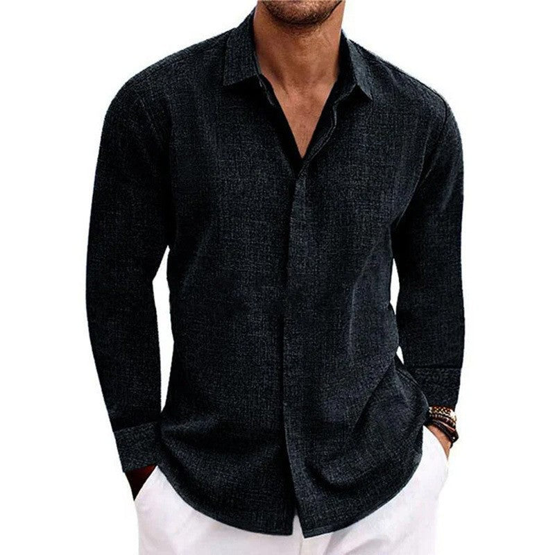 Men's Linen Long Sleeve T-Shirt Loose Sweatshirt Solid Color Long Sleeve Cotton Linen Shirt Men Oversize Shirt