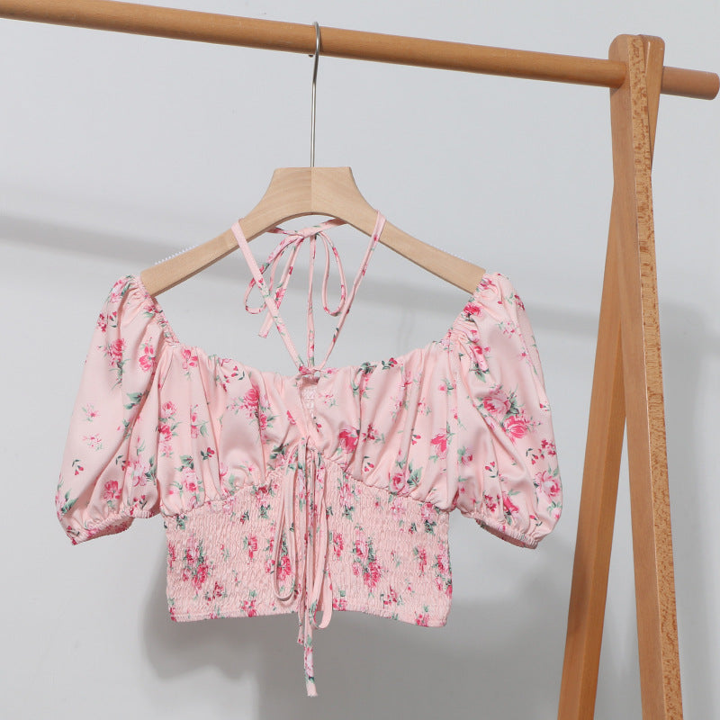 Hanging neck tie floral top