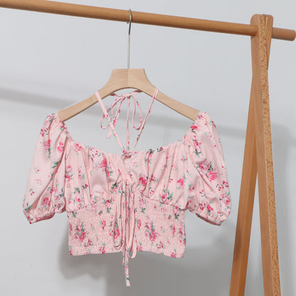 Hanging neck tie floral top
