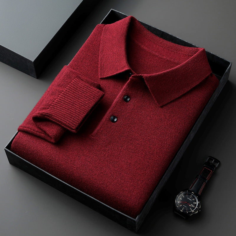 Mens Wool Blend Sweater with Turn-Down Collar