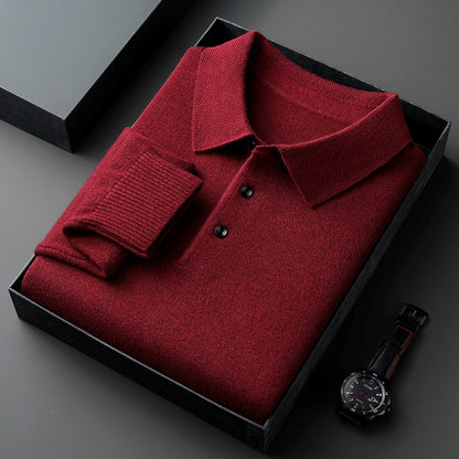 Mens Wool Blend Sweater with Turn-Down Collar