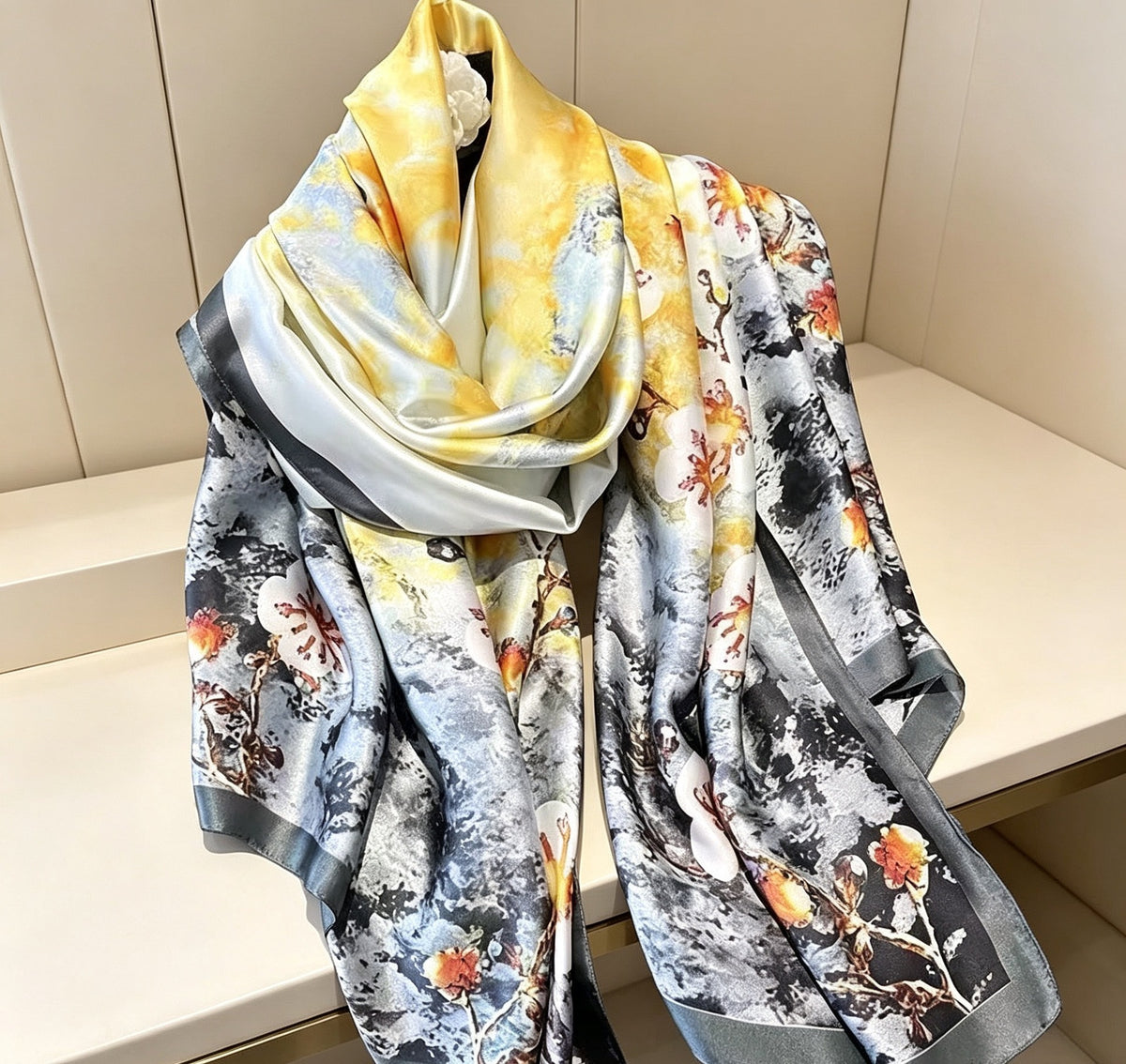 Women's Lijin Satin Scarf Floral Print Shawl