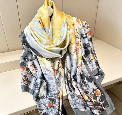 Women's Lijin Satin Scarf Floral Print Shawl