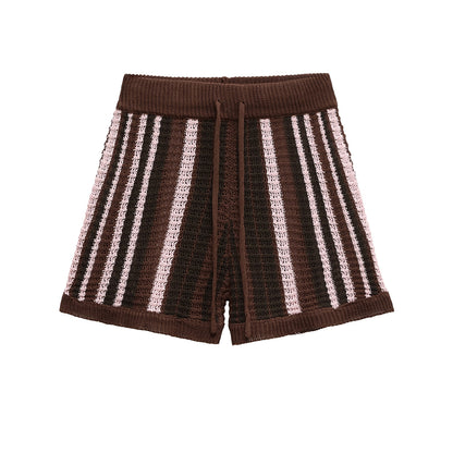 Gestreept gebreide topje + gebreide shorts voor dames