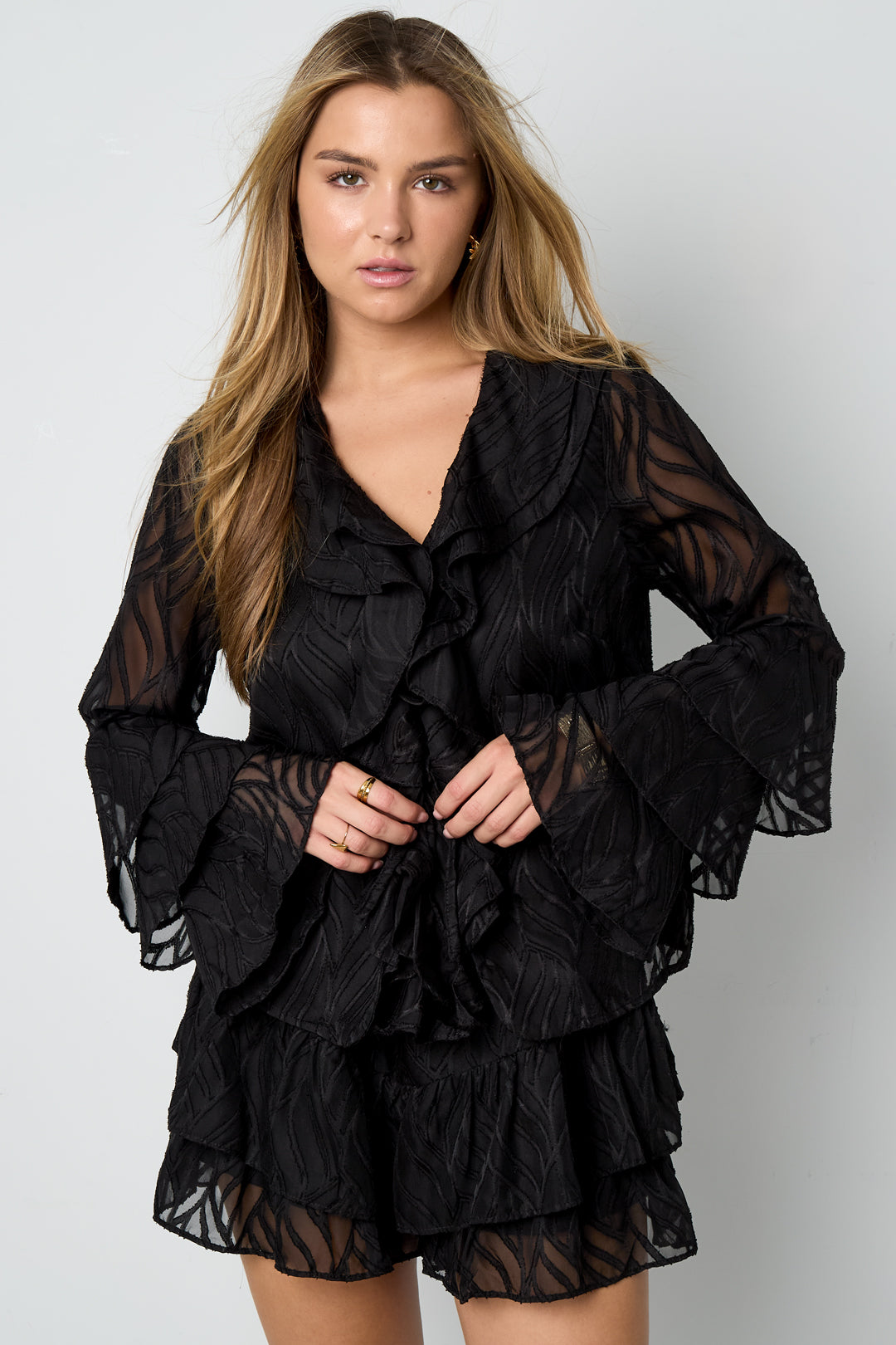 Co-ordset Witte Bladeren - Tops met Lange Mouwen