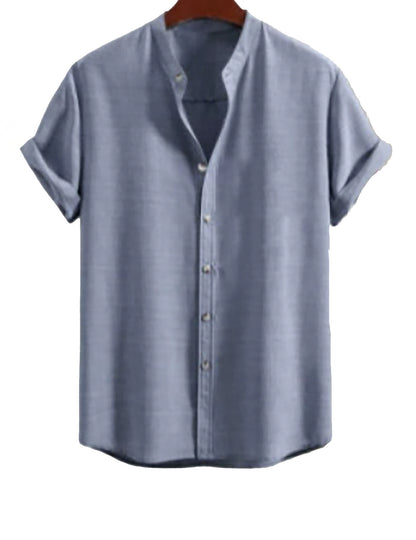 Men's Stand Collar Slim Fit Linen-Cotton Suit Set