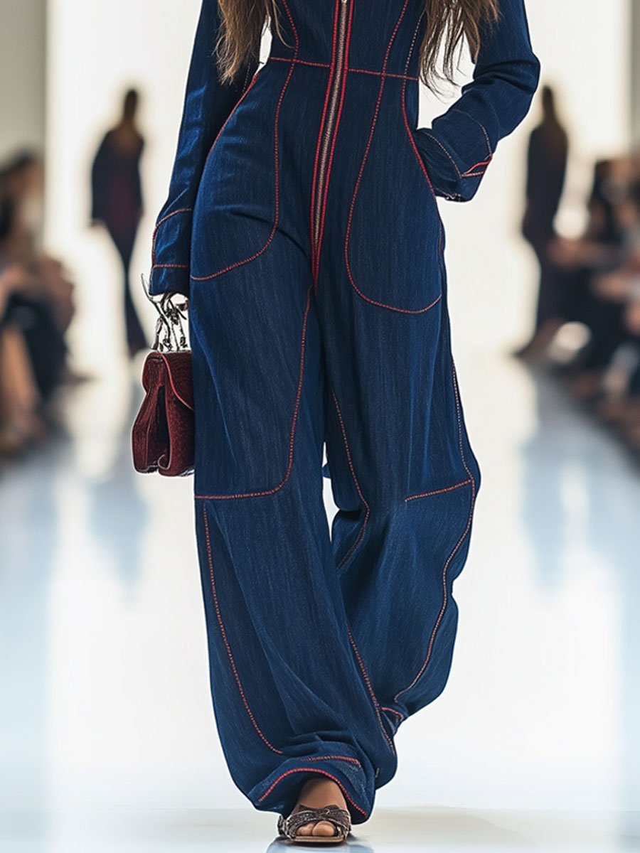 Womens V Neck Jumpsuit with Pockets