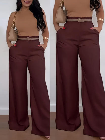 Women's Spring Mid-High Waist Wide Leg Straight Formal Pants