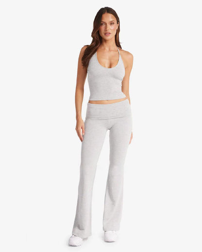 Women Yoga Suit with Chest Pad High-Waist Flared Trousers
