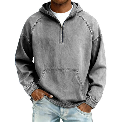 Mens Retro Half Zip Hooded Sweatshirt