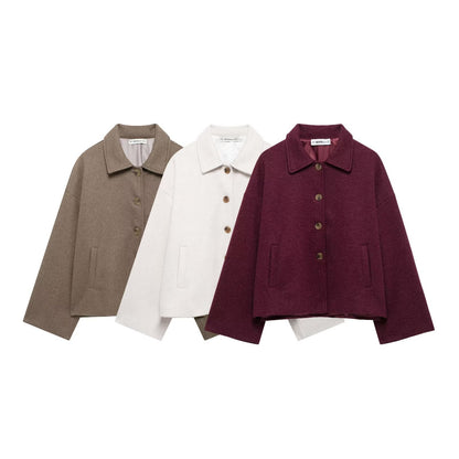Women's Lapel Collar Wool Blend Jacket