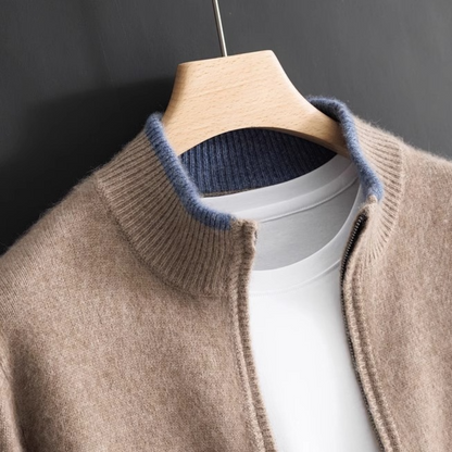 Gebreide heren vest met lange mouwen en ritssluiting