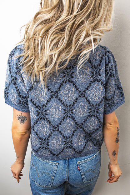 Gebreide top met korte mouwen en knoopsluiting aan de voorkant in boho-stijl