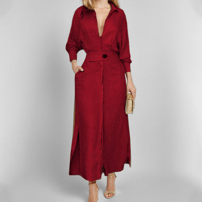 Elegant Tie-Waist Long Sleeve Dress