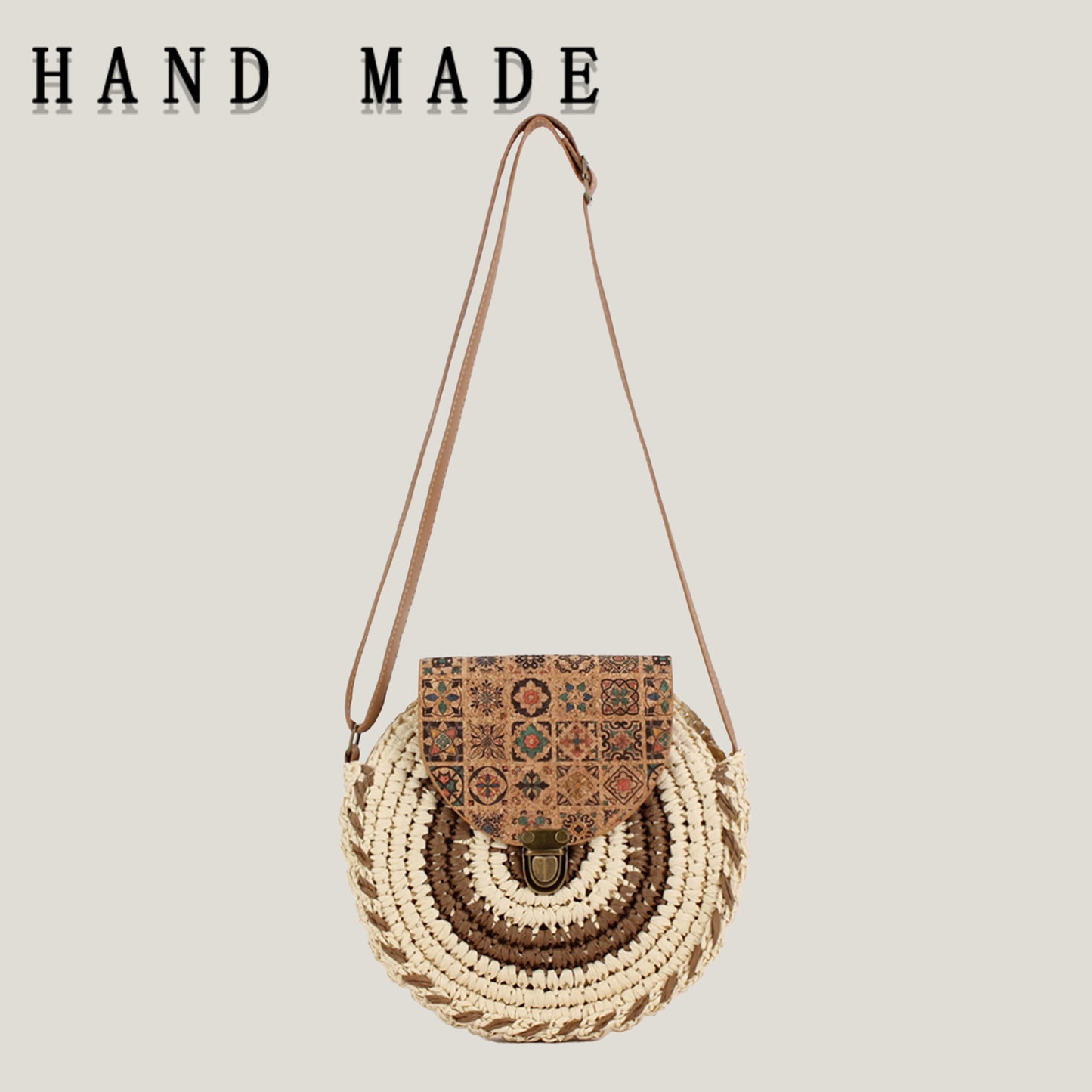 Boheemse geweven ronde crossbodytas