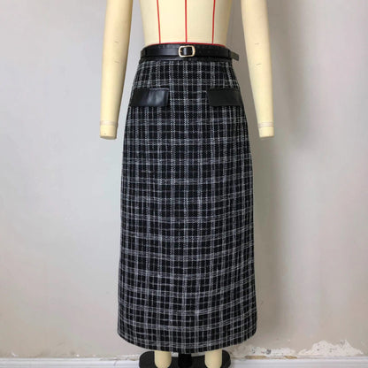 High waisted plaid long skirt