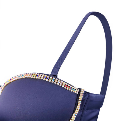 Women's Vest Colorful Diamond Bra Sexy Boned Bustier Strap Pure Desire