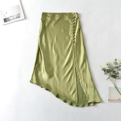Summer New Two-Tone French Soft Satin Acetate Women's Skirt