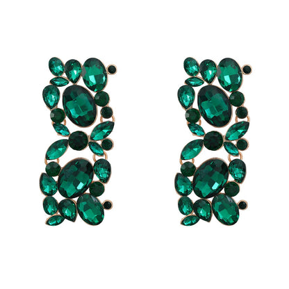Full diamond square women's alloy inlaid diamond exaggerated earrings