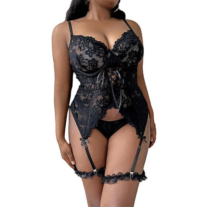 Sexy and Tempting Plus Size Lingerie Set with Lace Embroidery for Women