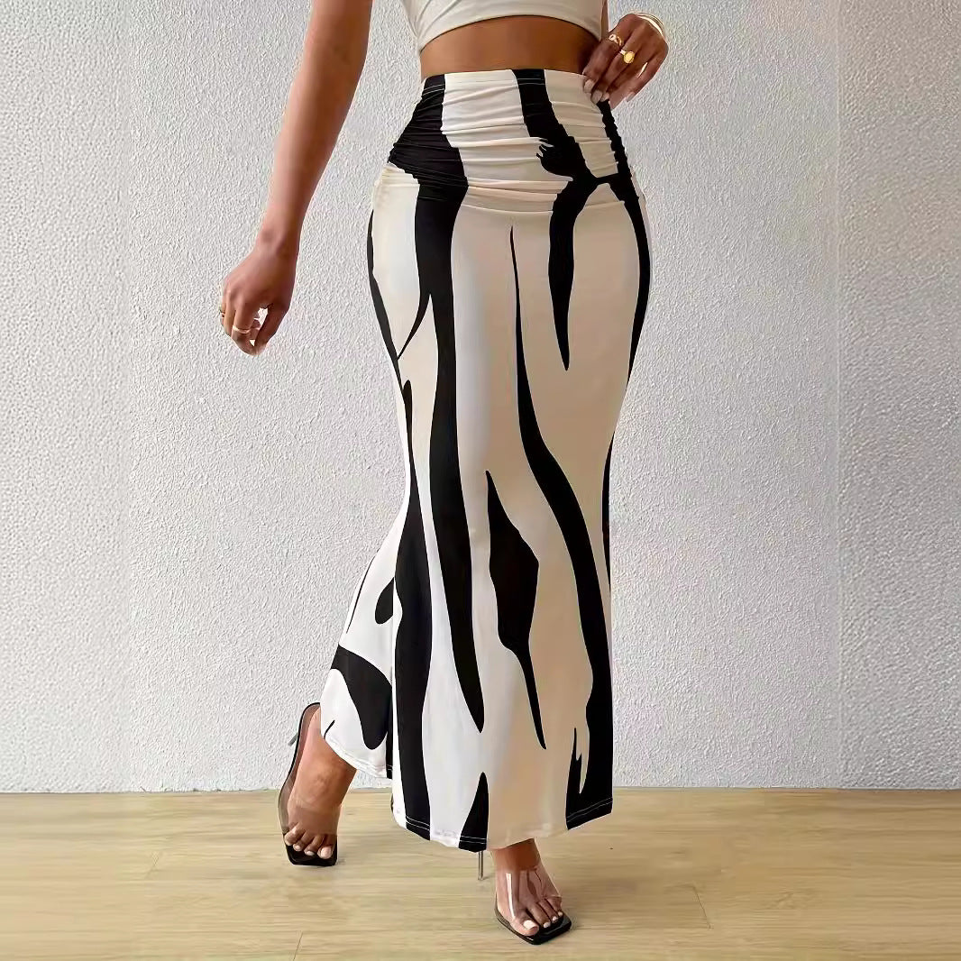 Zebra Print High-Waisted Bodycon Skirt Women's Trendy Fashion