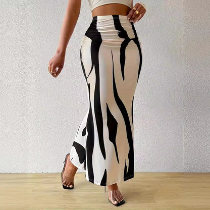 Zebra Print High-Waisted Bodycon Skirt Women's Trendy Fashion