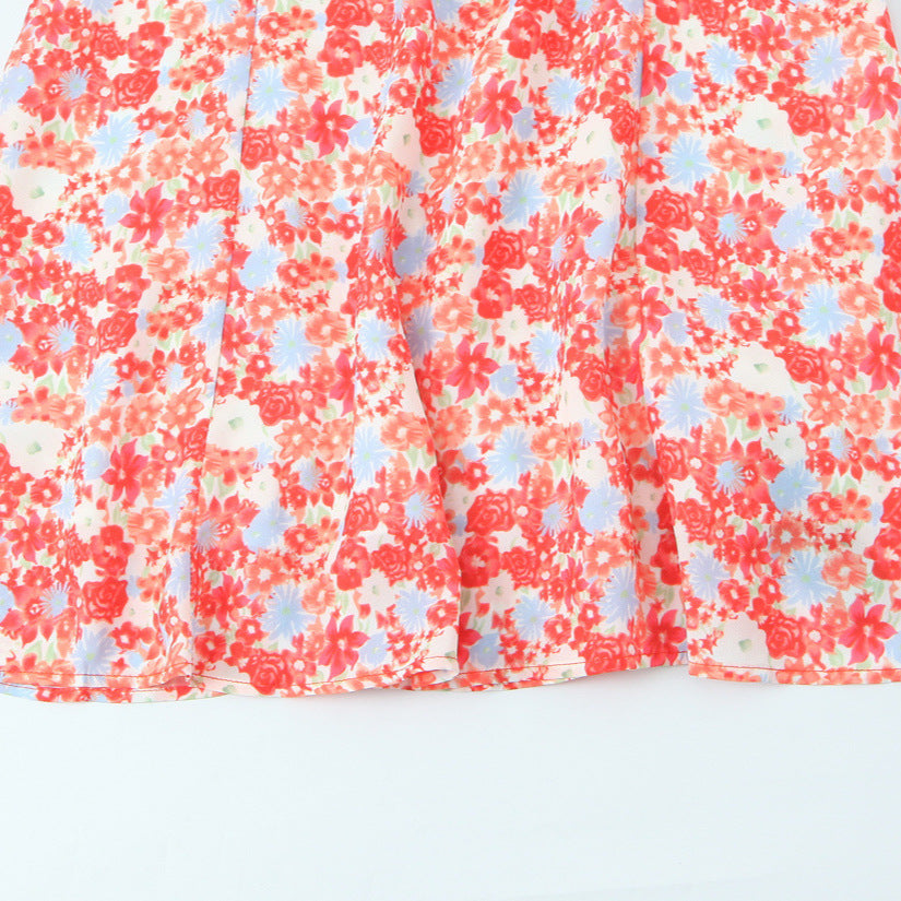 Jurk in Franse stijl met bloemenprin vierkante halslijn en elastische rug