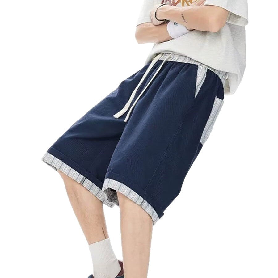Retro Patchwork Color-Blocked Stripe Sport Five-Pocket Shorts Men