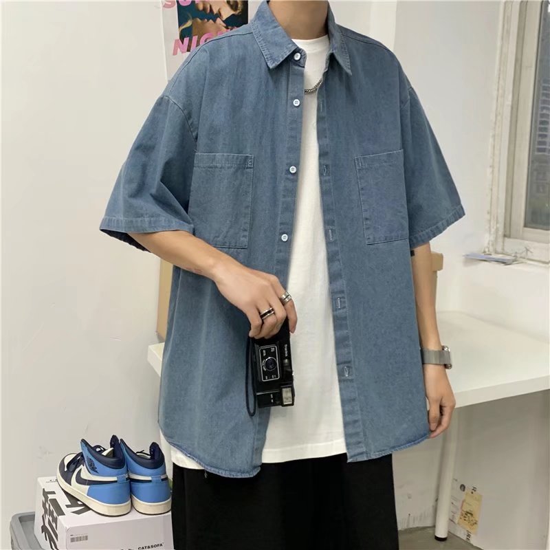 Casual Loose Fit Denim Shirt for Men