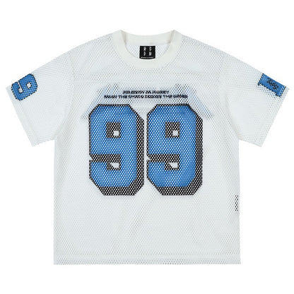 Hollow mesh retro ball suit short sleeved summer casual top