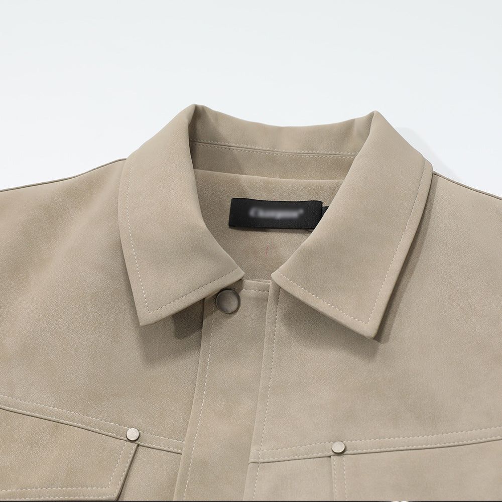 Solid color PU leather jacket