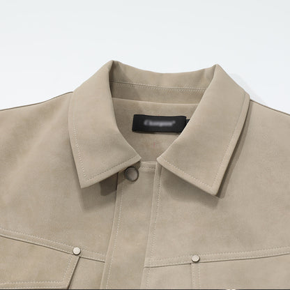 Solid color PU leather jacket