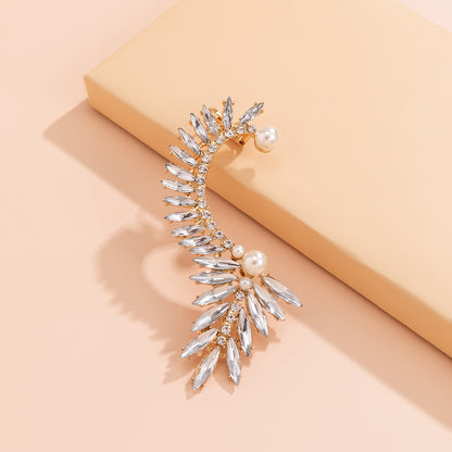 Retro Leaf Outline Full Drill Earrings Female Personality Temperament Alloy Single Sweet And Cool Earrings