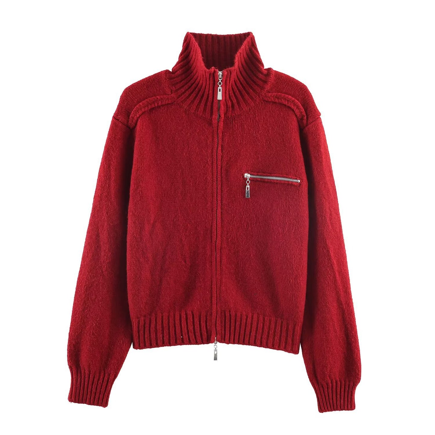 Gebreide vest met hoge hals en ritssluiting casual stijl