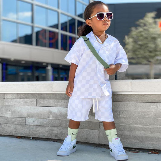 Tweedelige checkerboardprint set voor jongens