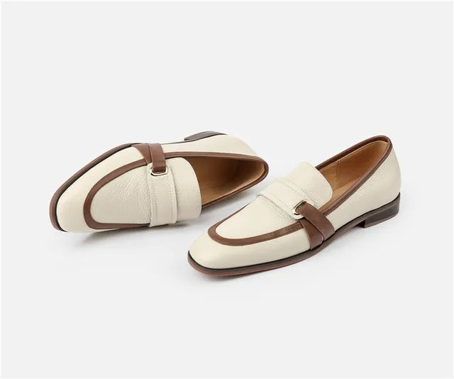 Echt Lederen Damesschoenen Retro Instappers in Gemengde Kleuren