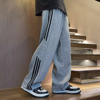 Boy's Straight Leg Pants Striped Casual Loose Fit Trousers for Kids