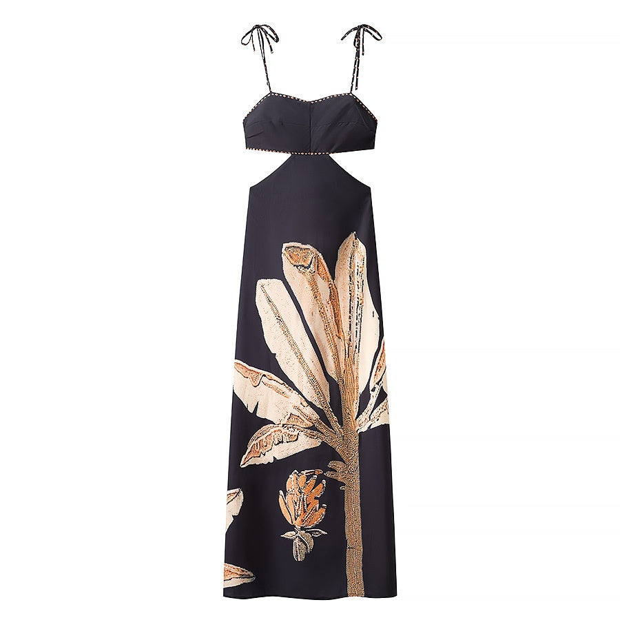 Elegant Waist-Cutout Backless Strap Dress