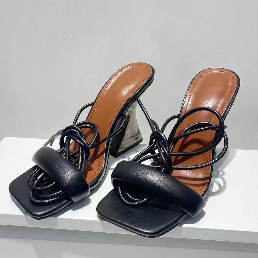 Summer New Plus Size Women's Shoes Roman Style Straps Thick Thick Heel High-Heeled Sandals