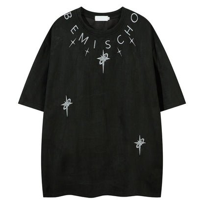 Men's Short Sleeve T-Shirt with Letter and Star for Summer