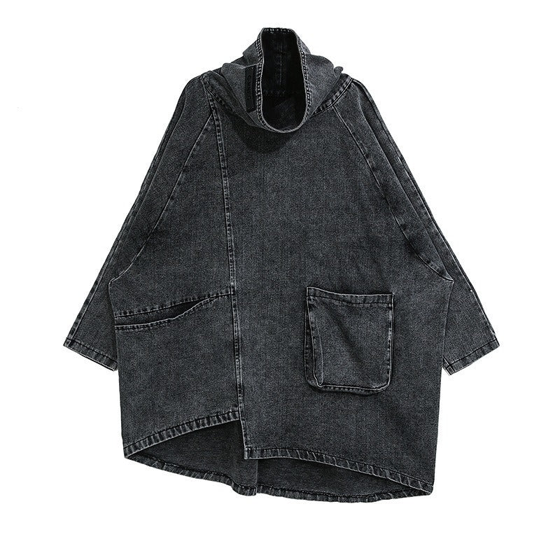 Zwarte denim sweater met onregelmatige snit